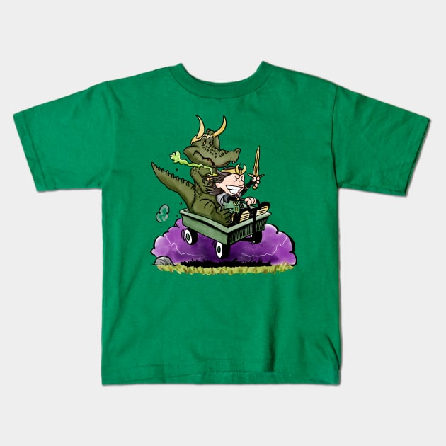 Kid Lokalvin and Hobbesigator Kids T-Shirt by NoahGinex